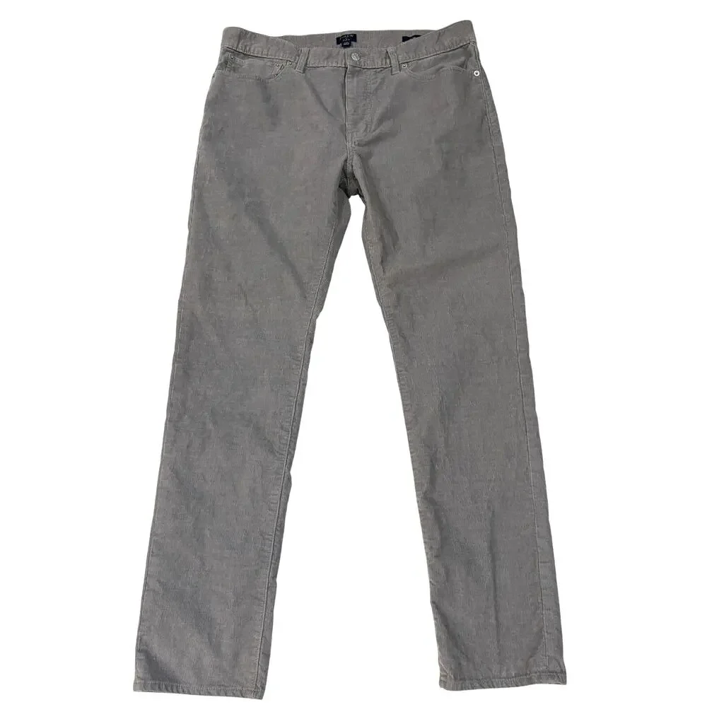 J Crew Corduroy Pants Mens Size 34x32 Gray Slim Fit Straight Leg Stretch Casual